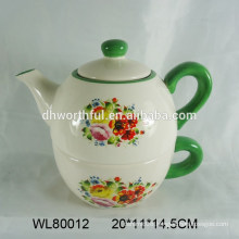 Wholesale decorative ceramic teapot and cup in one with flower decal